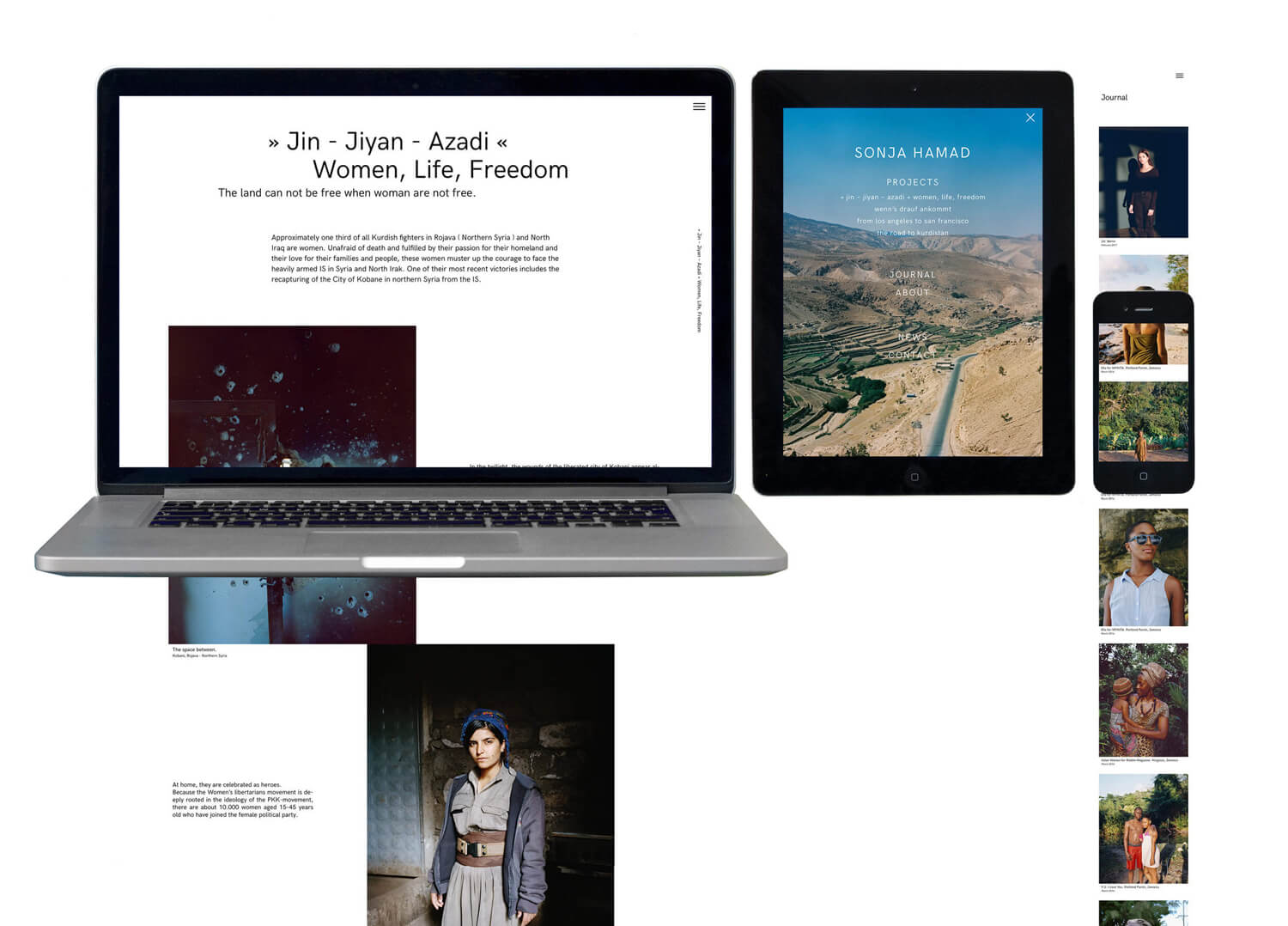 Photo of the responsive website design for Sonja Hamad shown on a mobile, tablet and desktop screen.